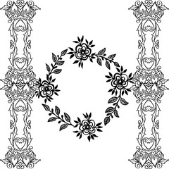 Vector illustration pattern flower frame with color black and white