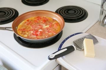 Cheese and Tomato Omelet. Homemade Breakfast.