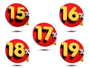 Obraz premium 15-19 percent off 3D rendering on white background.(with Clipping Path).