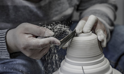 A close-up shot of making handmade ceramic products