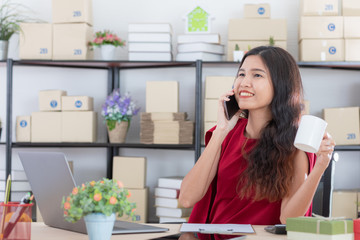 Young lady working at home office