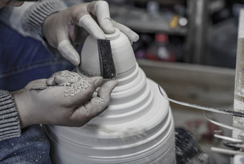 A close-up shot of making handmade ceramic products
