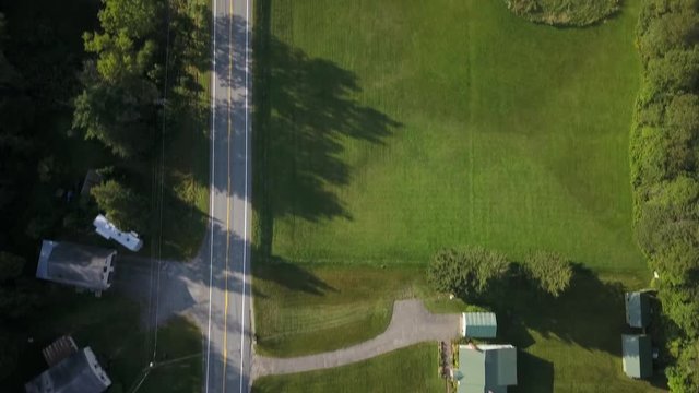 Aerial footage taken from a drone of a small back country road in scenic West Burke, Vermont.