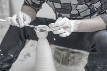 A close-up shot of making handmade ceramic products