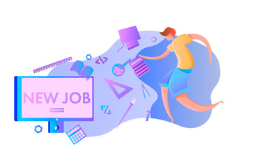 job search and resume writing, the emergence of new vacancies on the Internet, vector image, colorful illustration for landing pages.