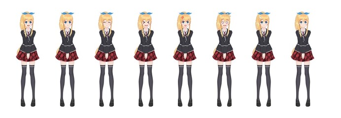 Anime manga student girl in blazer and red skirt