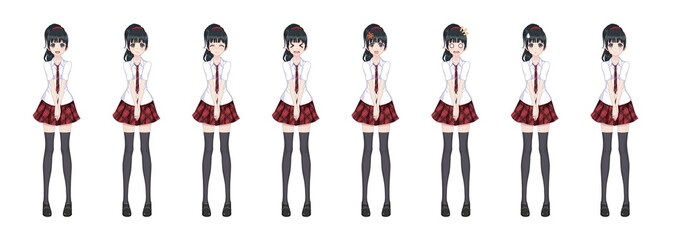 Anime manga schoolgirl plaid red skirt tie pattern