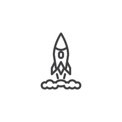 Space rocket line icon. Spaceship, shuttle linear style sign for mobile concept and web design. Rocket launch outline vector icon. Symbol, logo illustration. Pixel perfect vector graphics