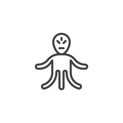 Alien monster line icon. linear style sign for mobile concept and web design. Three legs humanoid outline vector icon. Symbol, logo illustration. Pixel perfect vector graphics