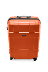 Plastic orange travel bag isolated on white background