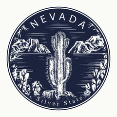 Nevada. Tattoo and t-shirt design. Welcome to Nevada (USA).  Silver State slogan. Travel concept