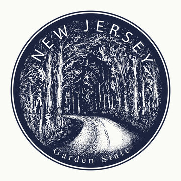 New Jersey. Tattoo and t-shirt design. Welcome to New Jersey (USA). Garden State slogan. Travel concept
