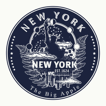 New York. Tattoo and t-shirt design. Welcome to state of New York (USA). The big apple slogan. Travel concept