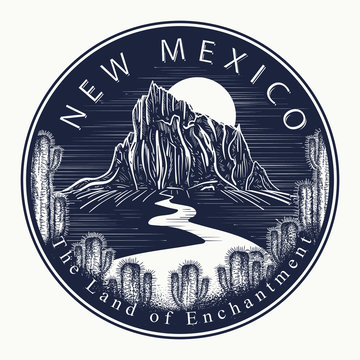New Mexico. Tattoo and t-shirt design. Welcome to state of New Mexico (USA). The Land of Enchantment slogan. Travel concept