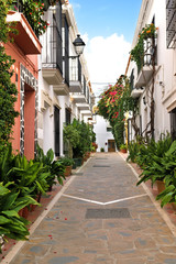 Typical Andalusia Spain whitewashed houses in old town of Marbella