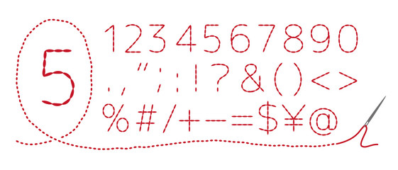 和風刺繍 数字・記号 返し縫い（バックステッチ）