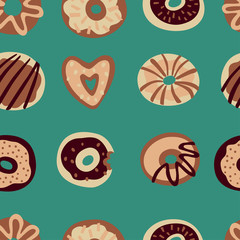 Doodle Hand Drawn Donuts Seamless Pattern.