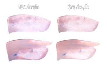 Vector violet paint smear stroke stain set. Abstract wet and dry acrylic textured art illustration. Acrylic Texture Paint Stain Illustration. Hand drawn brush strokes vector elements. Acrilyc strokes.