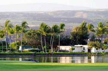 Golf field and lake  near King plaza on Big Island