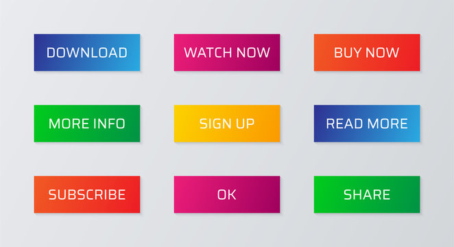 Set of isolated colorful web icons or buttons for website.