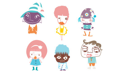 set of funny cartoon characters