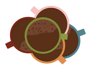 Pile of Colorful coffee mugs top view