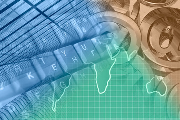 Keyboard, mail signs and map