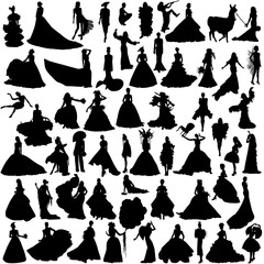 Set of female silhouettes. A lot of brides on a white background.