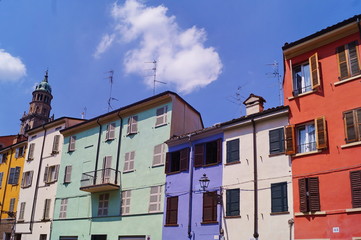 Fototapeta na wymiar Typical colorful houses, Parma, Italy