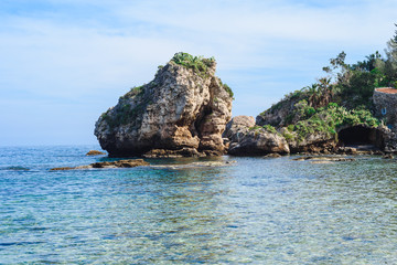 View of Isola Bella beach in Taormina, Sicily, Italy