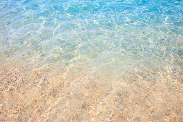 Crystal clear turquoise water near coastline.