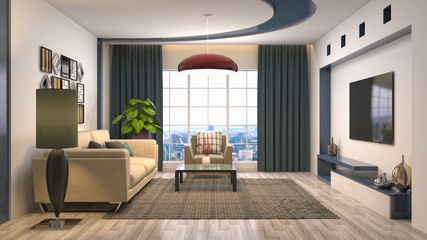 Fototapeta na wymiar Interior of the living room. 3D illustration
