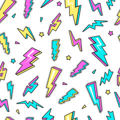 Thunderbolt pattern. Sky lightning warning voltage symbols electricity flash vector seamless background. Thunderbolt danger, warning power lightning illustration