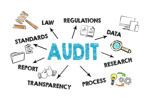 Audit concept. Chart with keywords and icons on white background
