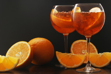 Glasses with aperol spritz cocktail