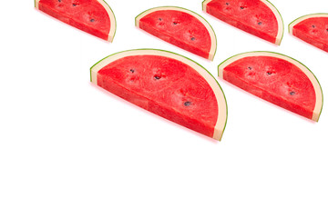 Watermelon slices Laid out as a pattern on a white, clean looking surface, one of the juicy fruits Colorful And good for health