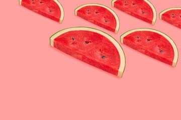 Watermelon slices Place a pattern on a pink background. One of the juicy fruits Colorful And good for health