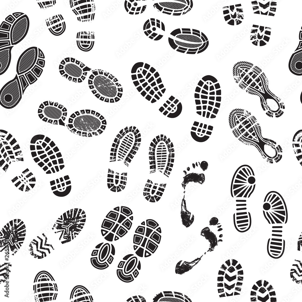 Canvas Prints footprints pattern. male and female foots silhouettes human shoes walking seamless background vector