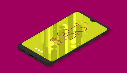 Isometric icon of mobile phone in flat style