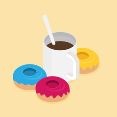 Coffee cup with donuts isometric vector