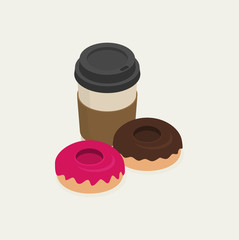 Coffee cup with donuts isometric vector