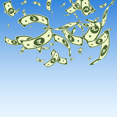 Indian rupee notes falling. Random INR bills on bl