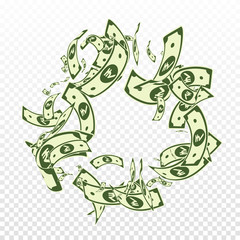 Indian rupee notes falling. Messy INR bills on tra