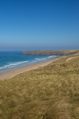 Perran Sands beach Cornish coast view North Cornwall between Perranporth and Holywell Bay