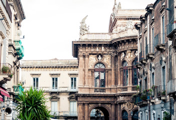 Fototapeta premium Teatro Bellini – facade of old theater building in Catania, Sicily, Italy. Traditional architecture.