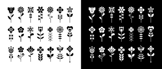 Black and white floral vector icon set