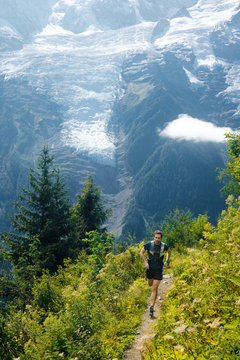 A runner enjoying the beautiful trails in the Mont Blanc range above Chanomix.