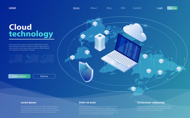 Cloud Computing Concept. Cloud storage isometric vector illustration. Online computing technology.