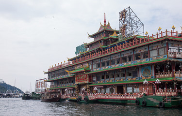 Jumbo Kingdom Floating Restaurant is biggest floating boat with located on Aberdeen Harbour. One of tourist attractions in HK.
