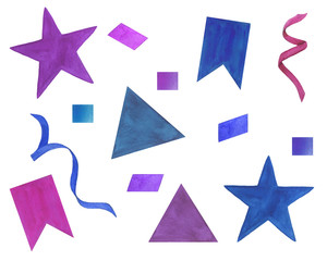  Set of holiday elements birthday watercolor greetings decoration postcard stickers invitation stars confetti balloons